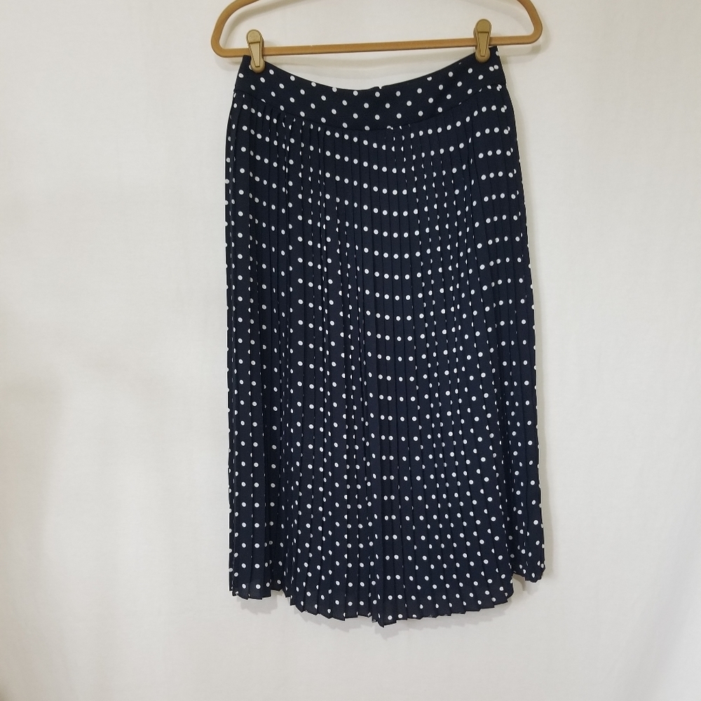J Crew Navy Pleated polka dot skirt